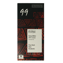 Vivani Chocolade puur 99% kokosbloesemsuiker bio 80 Gram