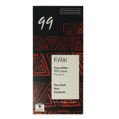 Vivani Chocolade puur 99% kokosbloesemsuiker bio 80 Gram