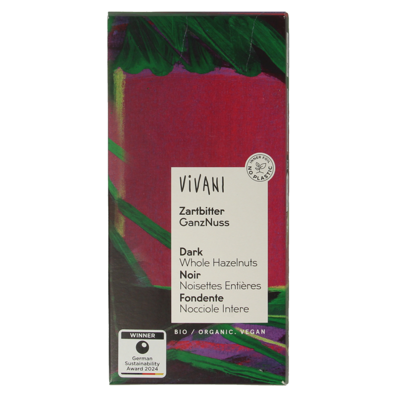 Vivani Chocolade puur met hazelnoten bio 100 Gram