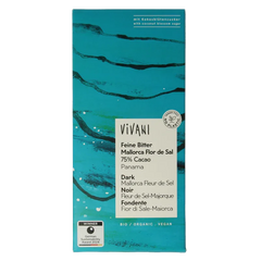 Vivani Chocolade puur zeezout 75% kokosbloesemsuiker bio 80 Gram