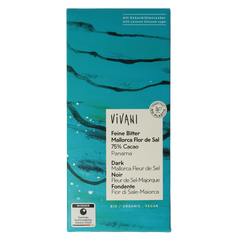 Vivani Chocolade puur zeezout 75% kokosbloesemsuiker bio 80.00 Gram