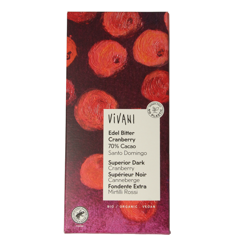 Vivani Chocolade puur superieur met cranberry bio 100 Gram