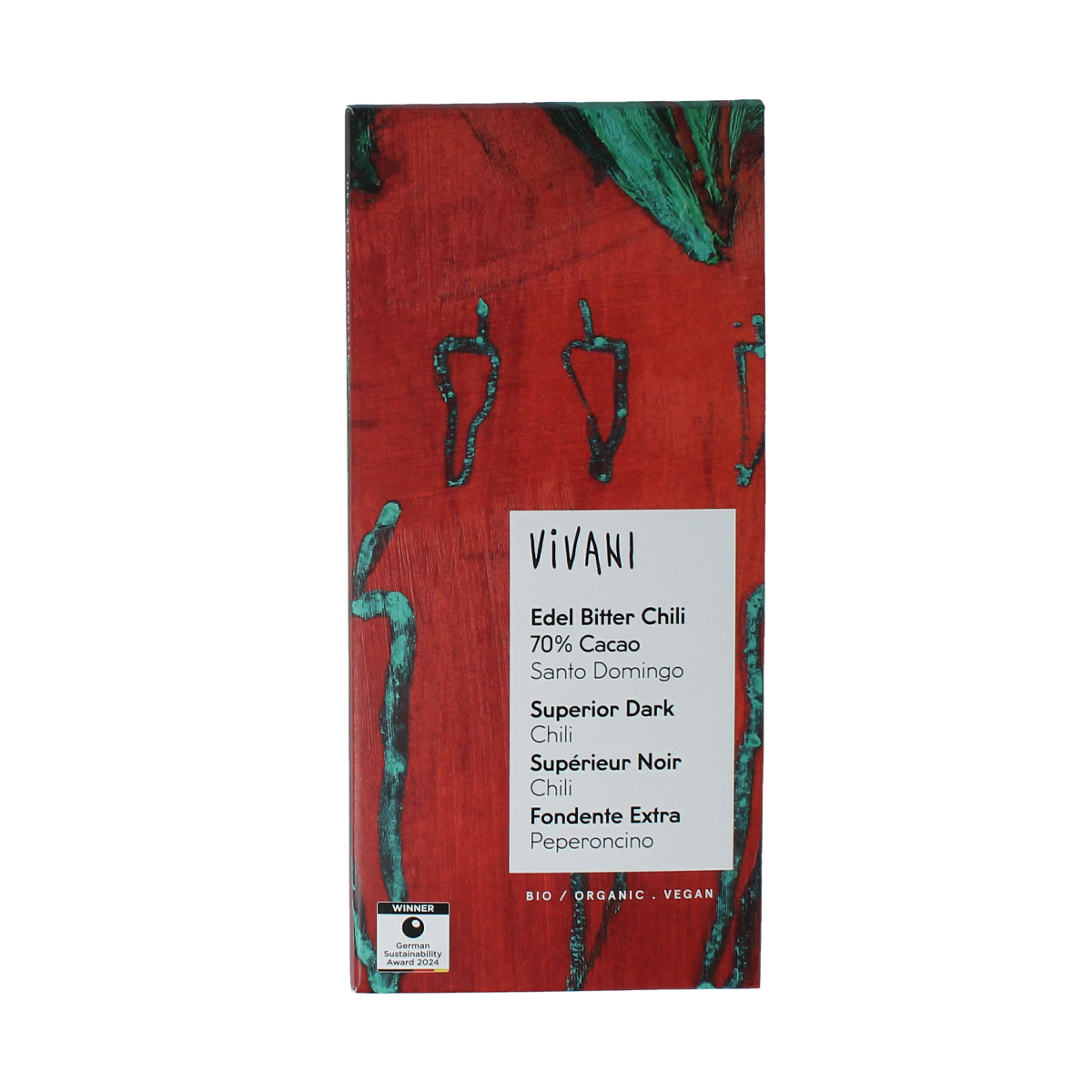 Vivani Chocolade puur chili 70% bio 80.00 Gram