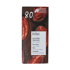 Vivani Chocolade puur 80% dadel gezoet bio 80.00 Gram