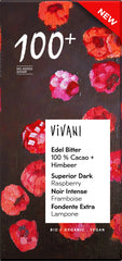Vivani Chocolade puur 100% + framboos bio 80.00 Gram