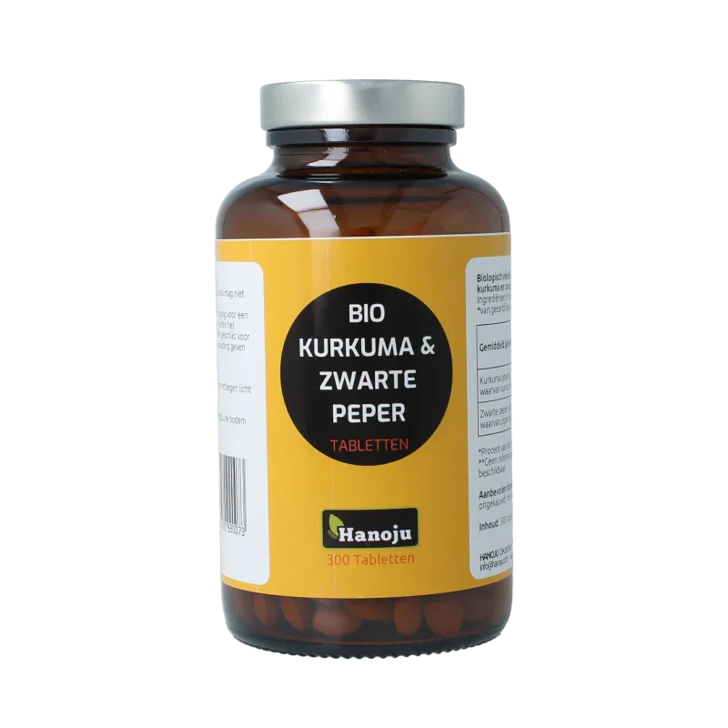 Hanoju Kurkumapoeder + piperine 500mg bio 300 Tabletten