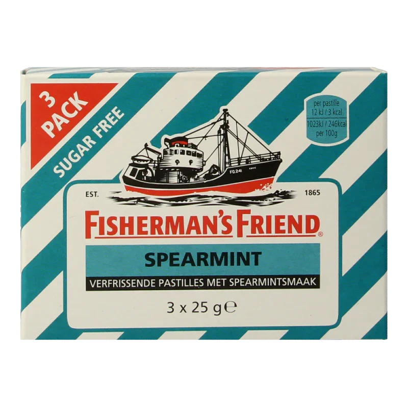 Fisherman's Friend Spearmint suikervrij 3-pack 25 Gram