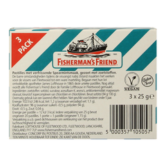 Fisherman's Friend Spearmint suikervrij 3-pack 25 Gram