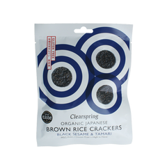 Clearspring Bruine rijst crackers zwarte sesam & tamari bio 40 Gram