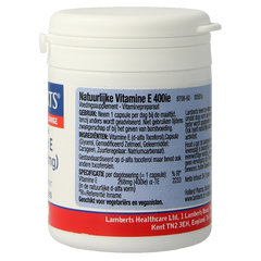 Lamberts Vitamine E 400IE natuurlijk 60.00 Vegetarische capsules