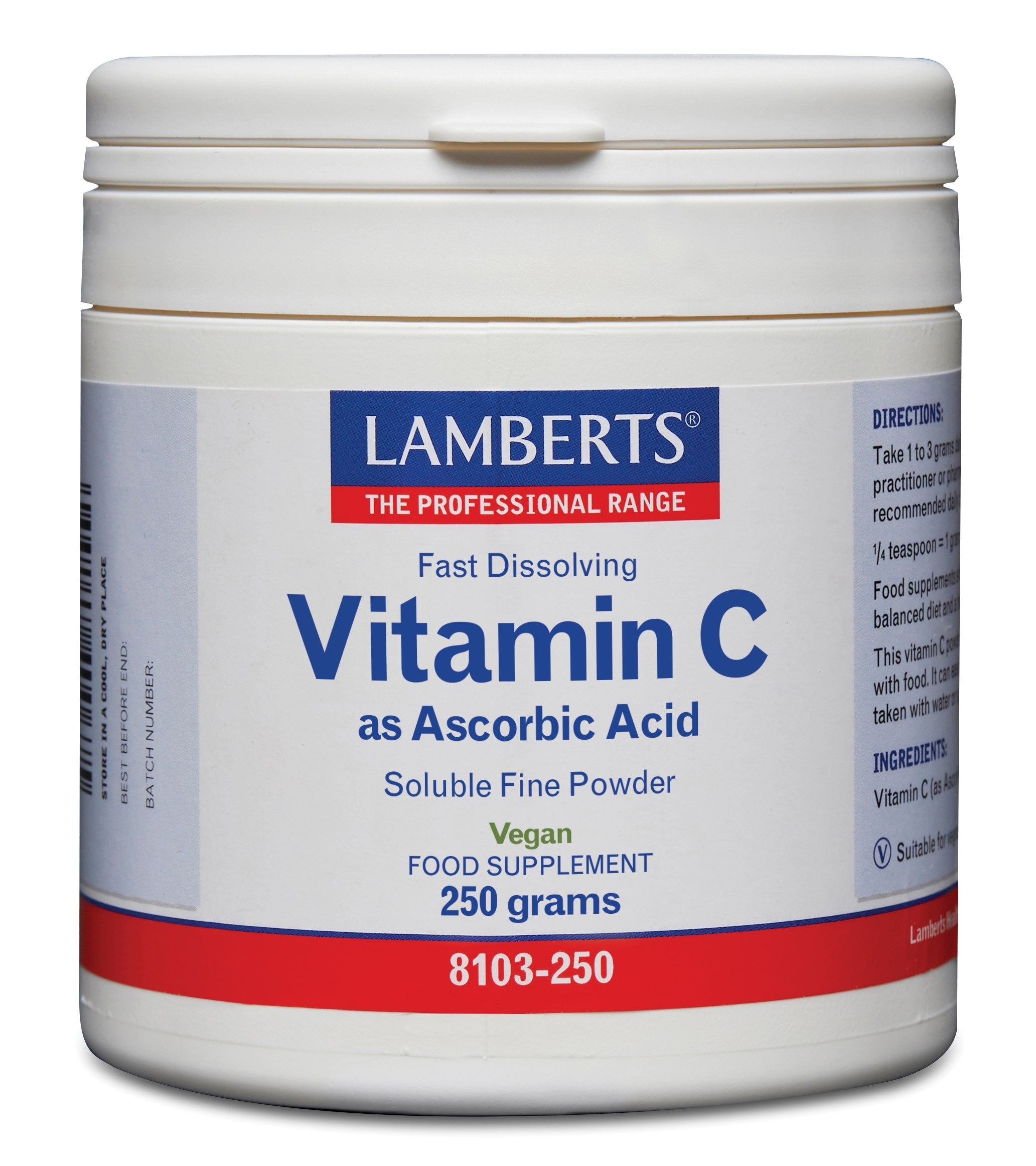 Lamberts Vitamine C (ascorbinezuur) poeder 250.00 Gram