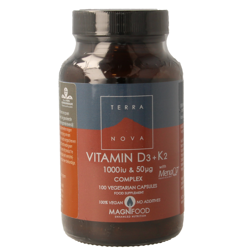 Terranova Vitamine D3+K2 1000ie (25mcg) & 50mcg complex 100 Vegetarische capsules