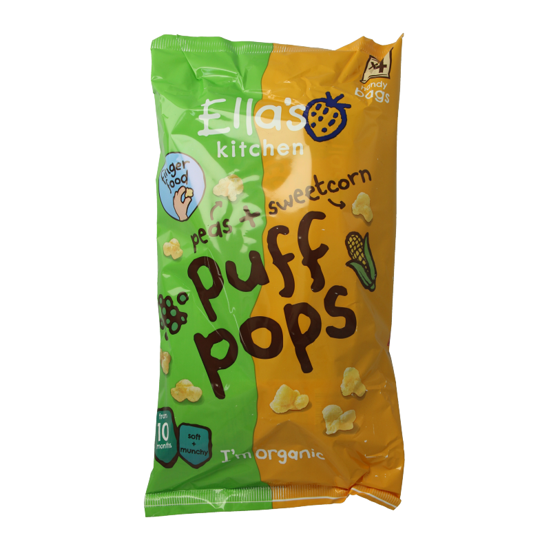 Ella's Kitchen Puff pops peas & sweetcorn 10+ maanden bio 36.00 Gram
