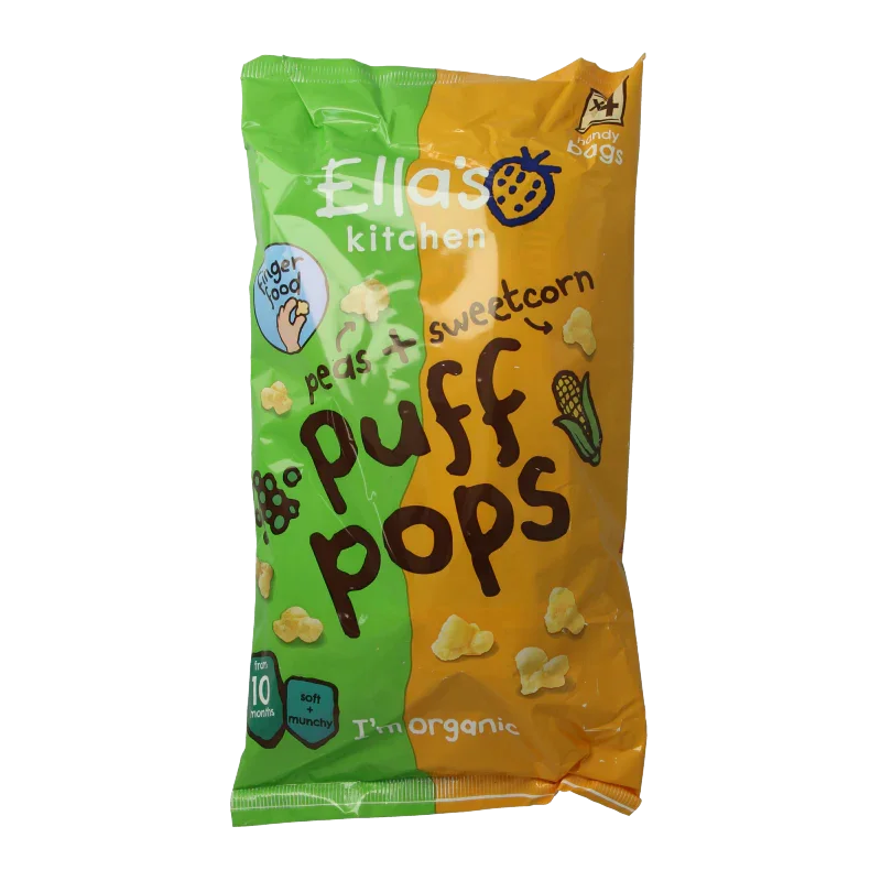 Ella's Kitchen Puff pops peas & sweetcorn 10+ maanden bio 36 Gram