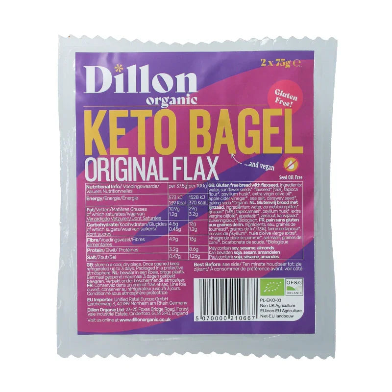 Dillon Organic Bagel lijnzaad glutenvrij bio demeter 150 Gram
