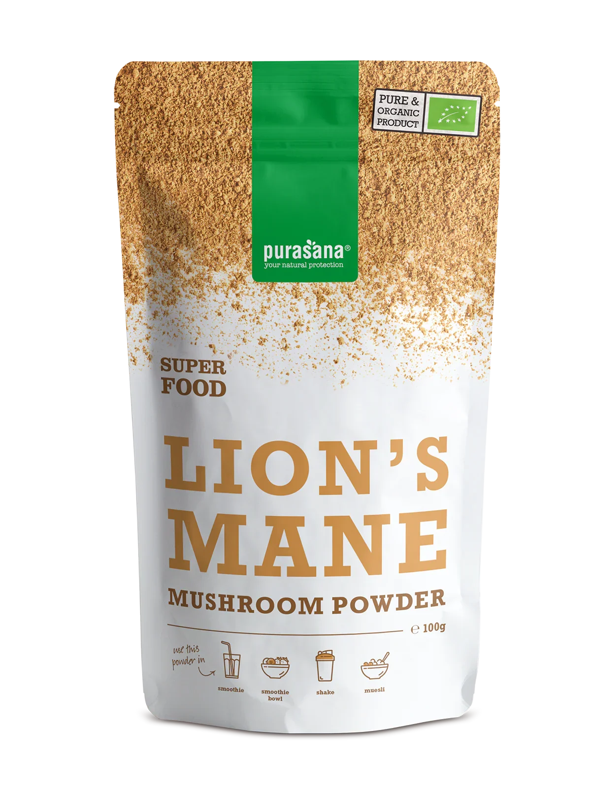 Purasana Lion's mane poeder bio 100.00 Gram