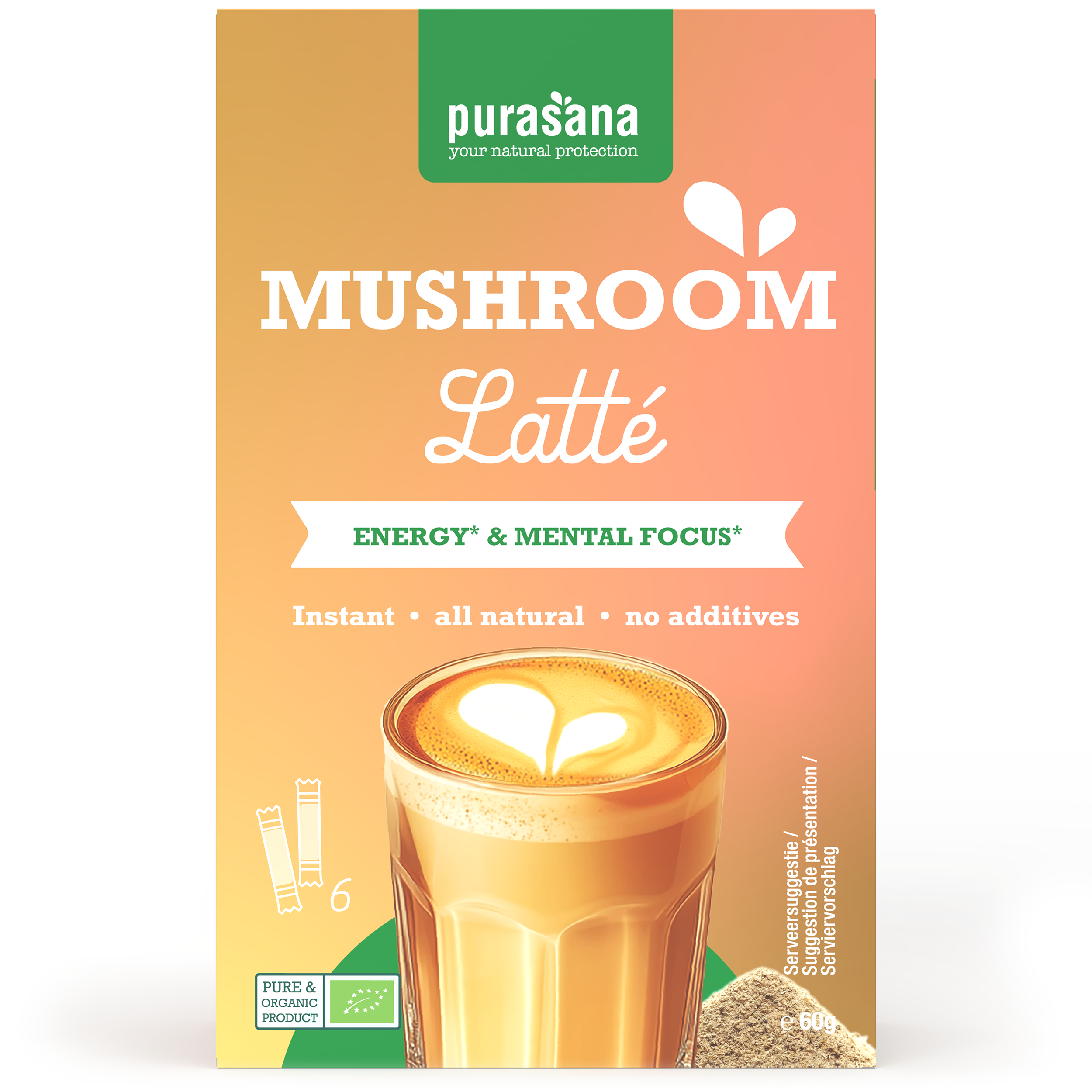 Purasana Instant mushroom latte 6x10g bio 60.00 Gram