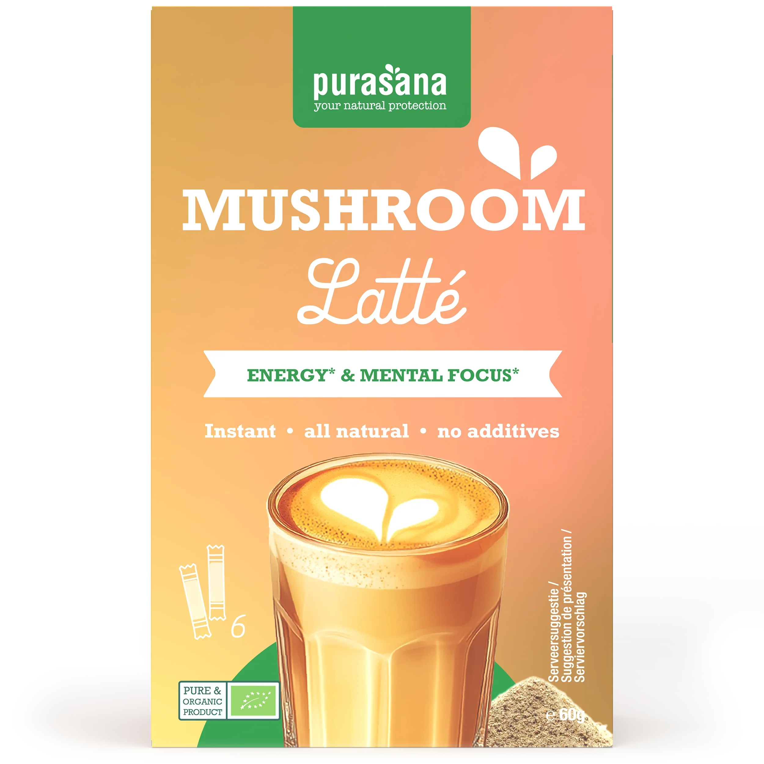 Purasana Instant mushroom latte 6x10g bio 60 Gram