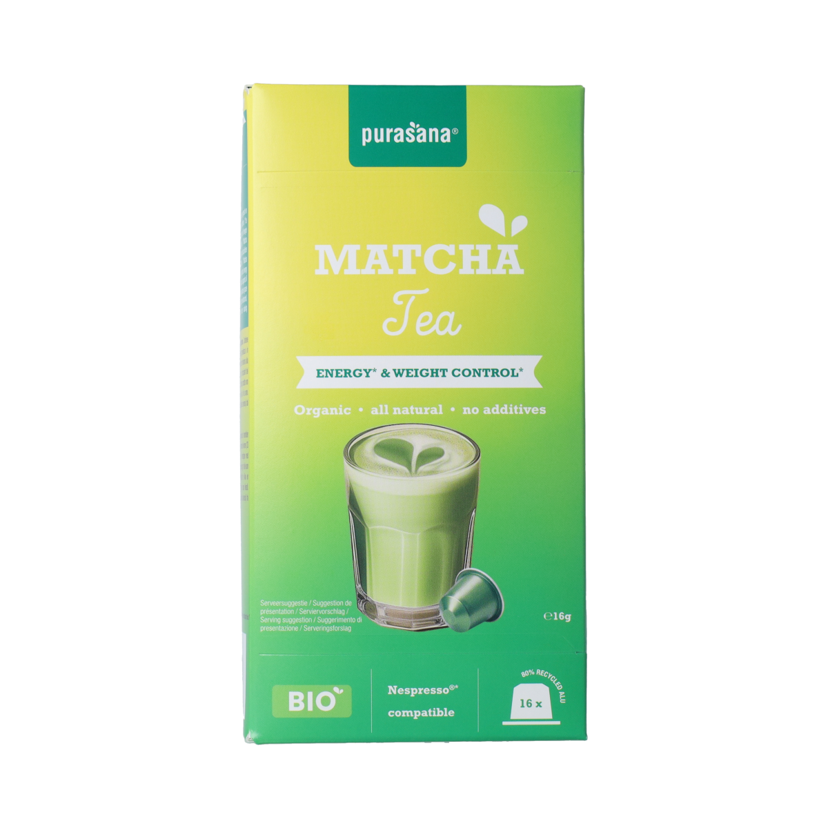 Purasana Instant Matcha Thee Capsules 16x1g bio 16.00 Capsules
