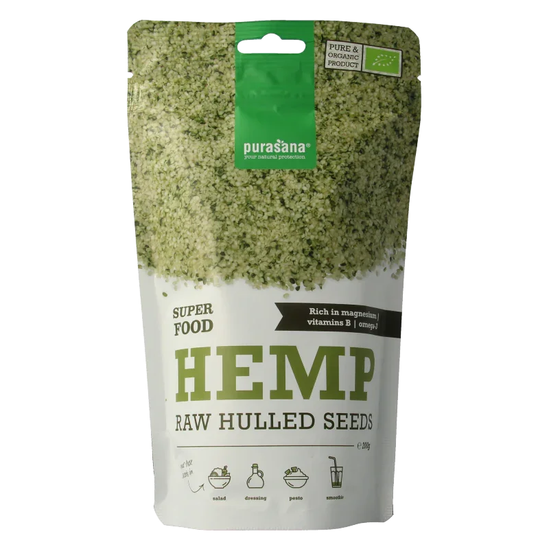 Purasana Gepeld hennepzaad hulled hemp seeds bio 200 Gram