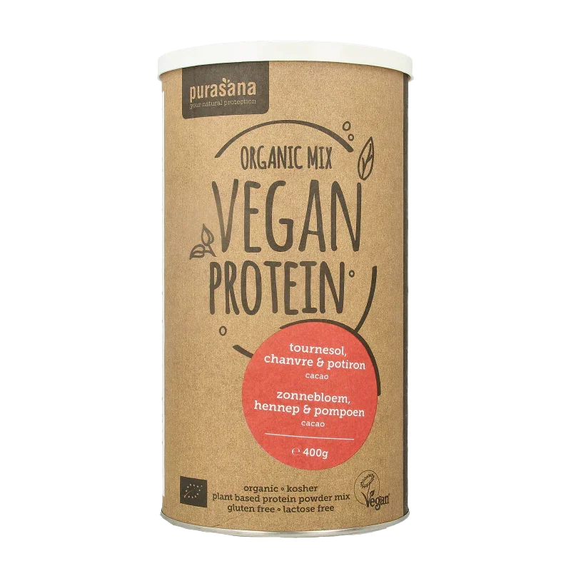 Purasana Proteine zonnebloem hennep pompoen cacao vegan bio 400 Gram