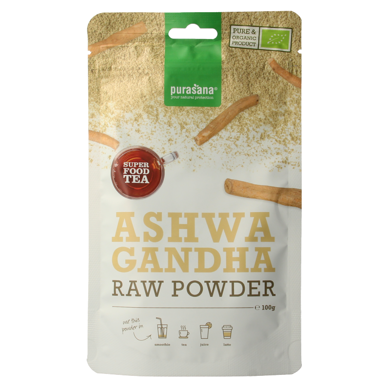 Purasana Ashwagandha poeder vegan bio 100.00 Gram