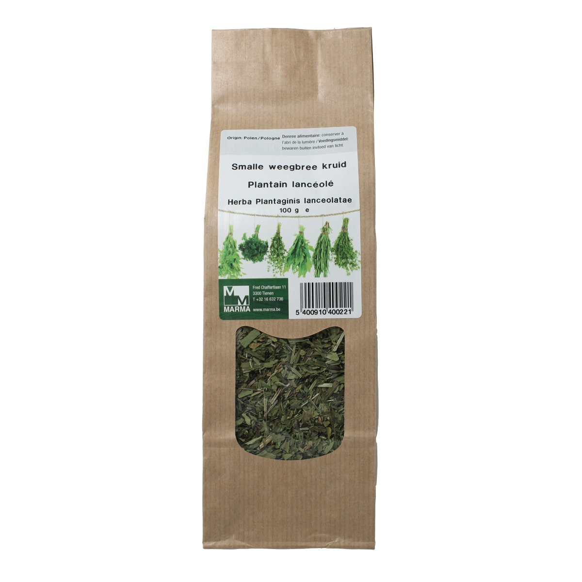 Marma Smalle weegbree kruid 100.00 Gram