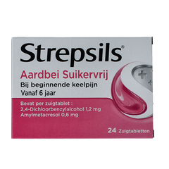 Strepsils Aardbei suikervrij 24 Zuigtabletten