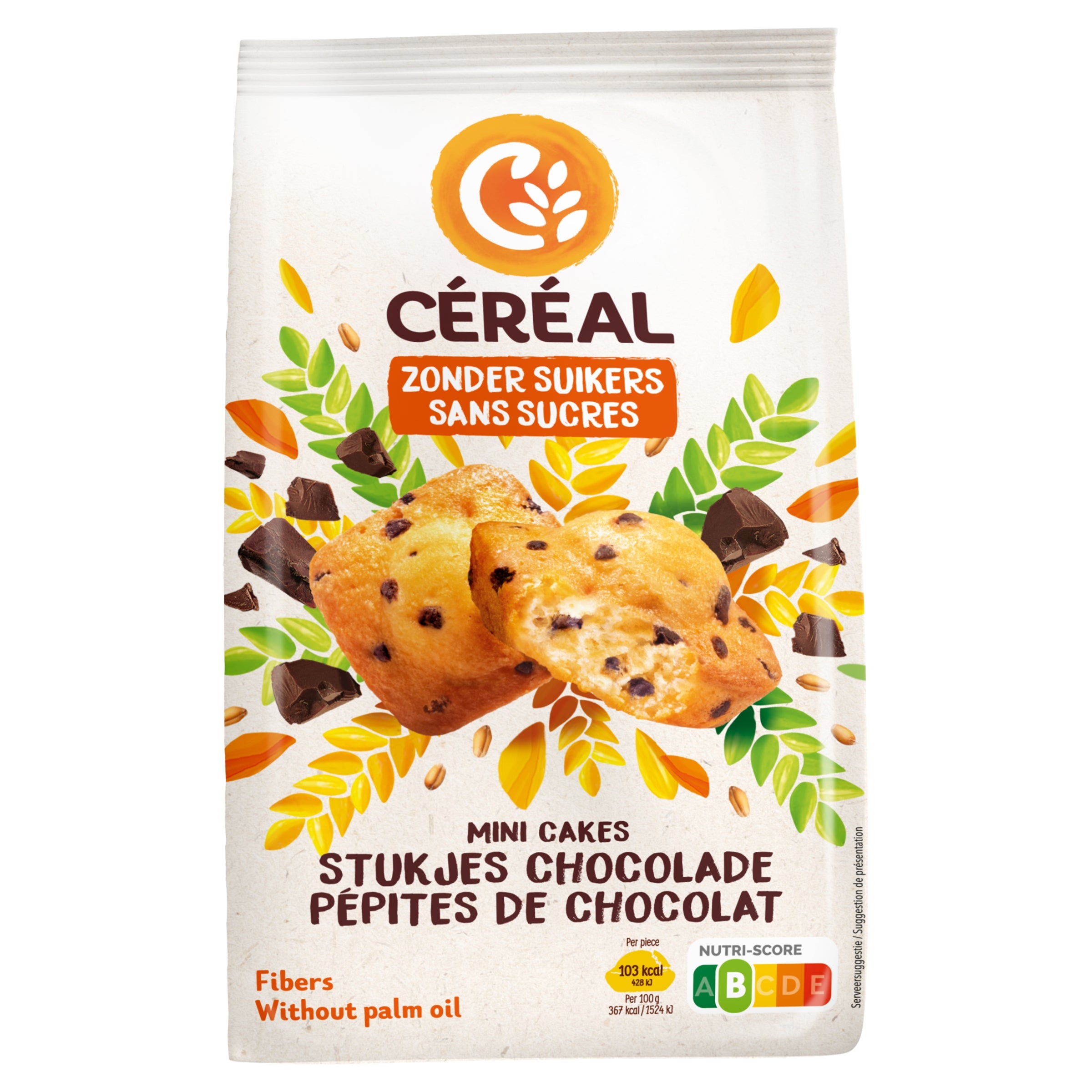 Cereal Mini cakes met stukjes chocolade zonder suikers 196 Gram