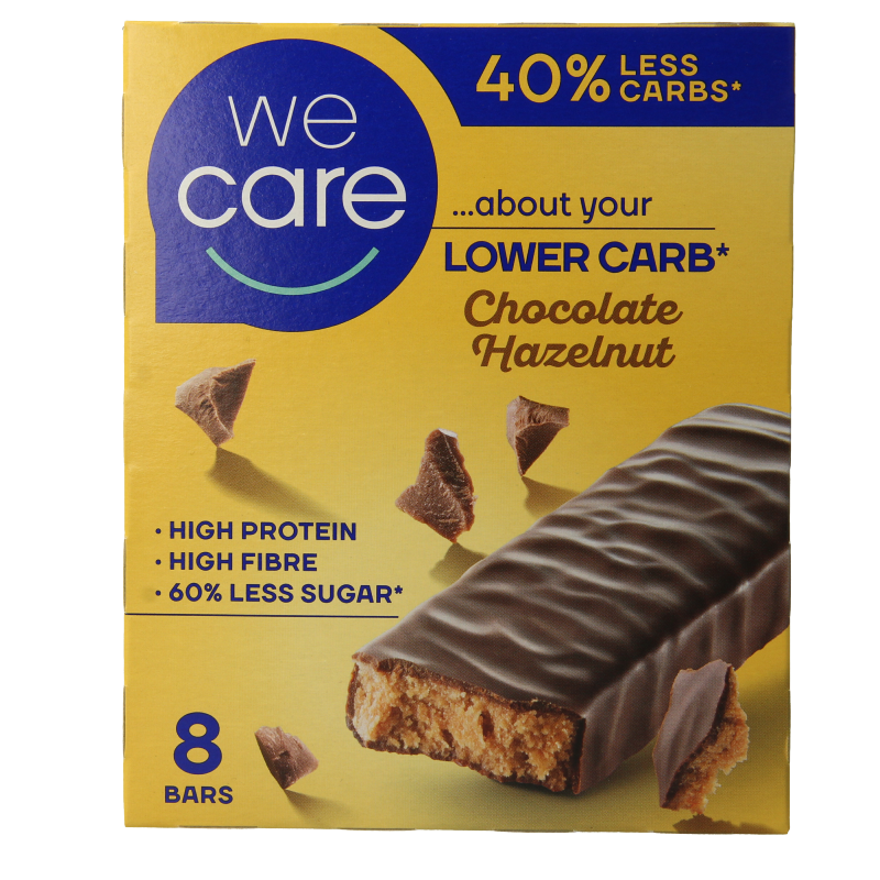 WeCare Lower carb tussendoortje chocola & hazelnoot 8 Stuks