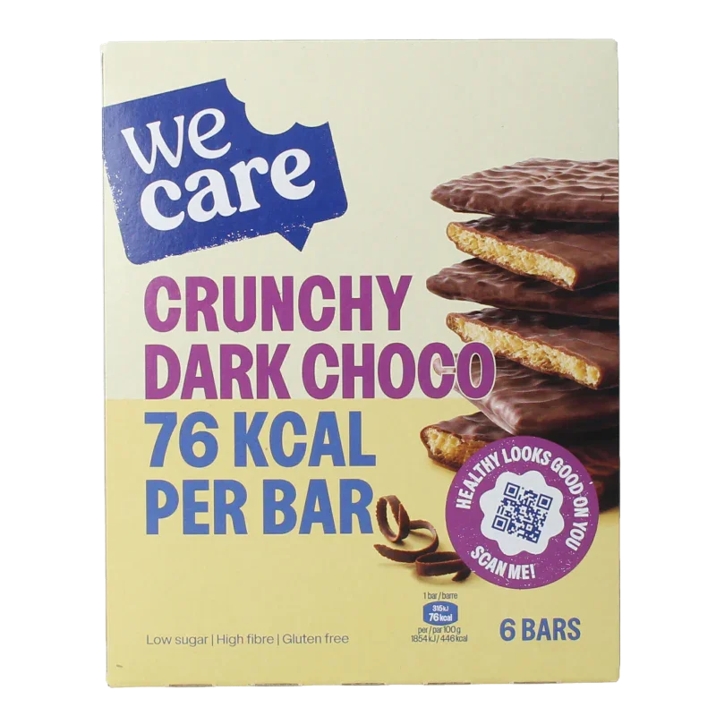 WeCare Lower kcal/carb bars crunchy dark choco 102 Gram