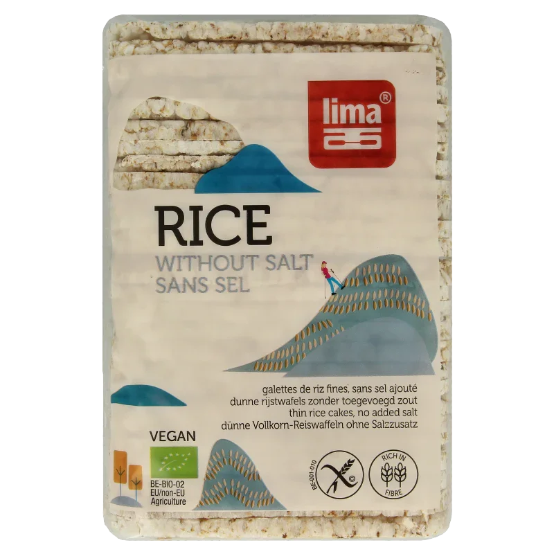 Lima Rijstwafels zonder zout dun recht bio 130 Gram
