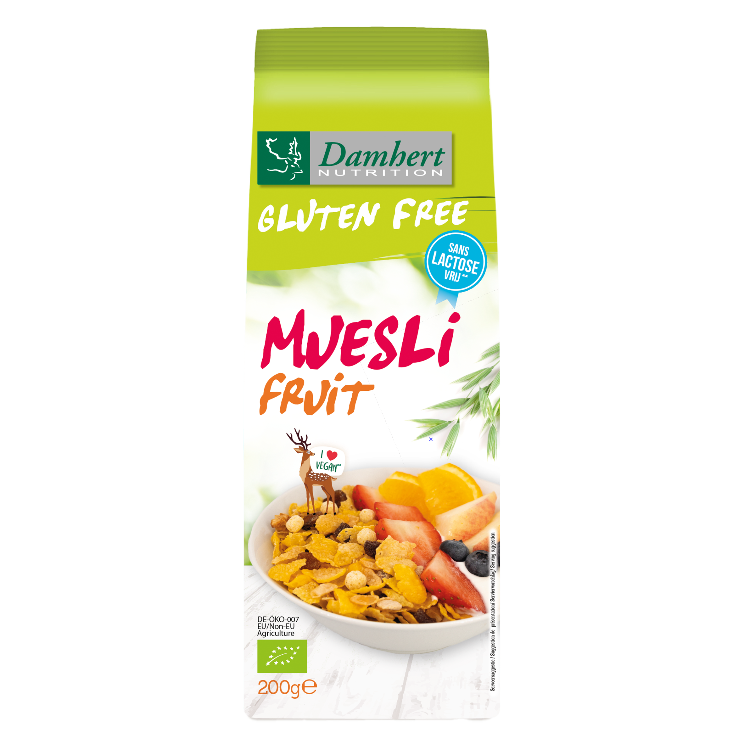 Damhert Muesli fruit noten glutenvrij bio 200 Gram
