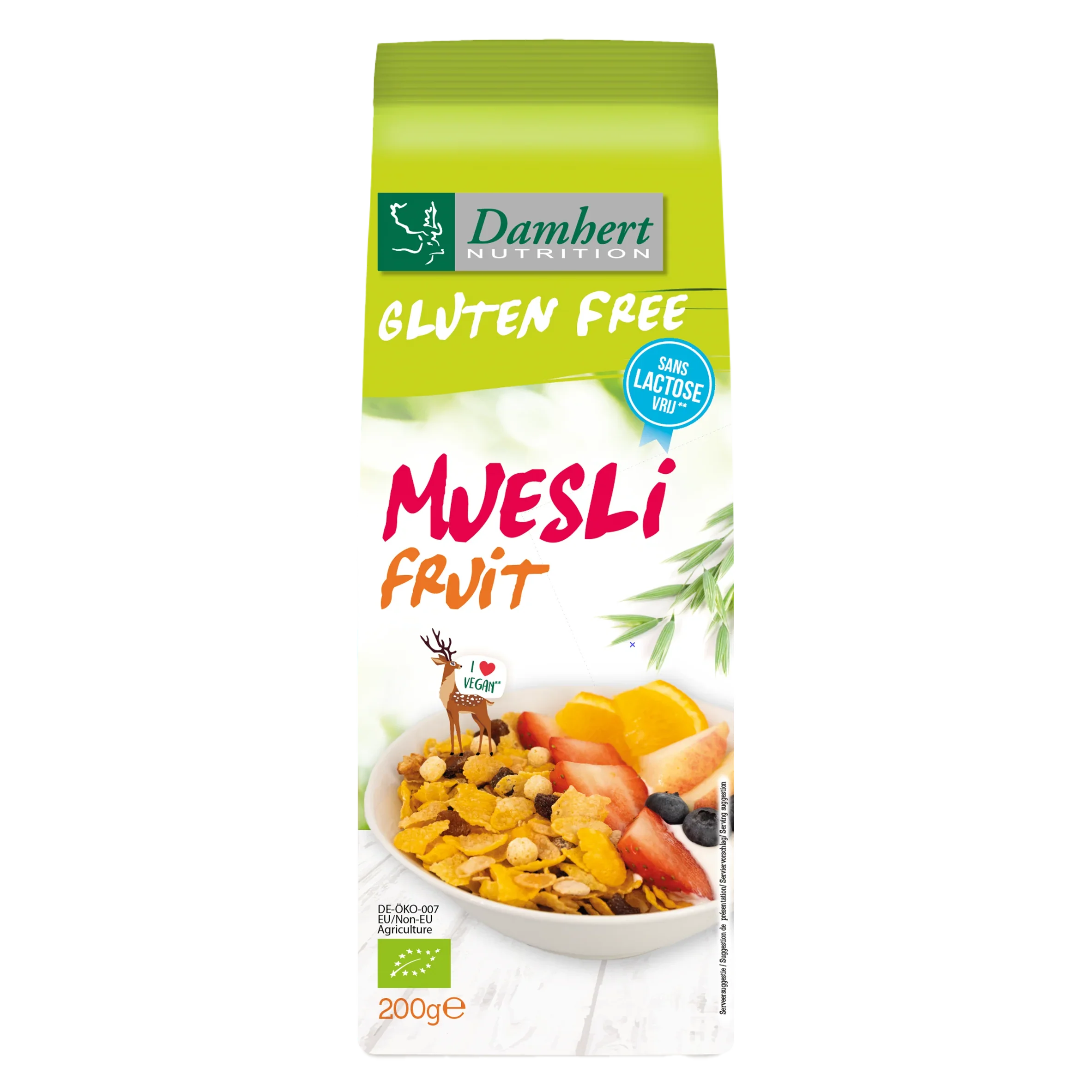 Damhert Muesli fruit noten glutenvrij bio 200 Gram
