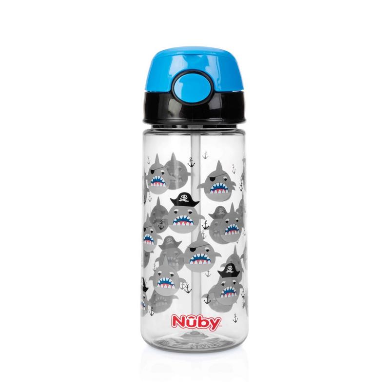 Nuby Beker zacht rietje drukknop blauw 540ml 4+ jaar 1.00 Stuks