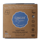 Ginger Organic Maandverband nacht met vleugels 10.00 Stuks