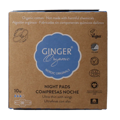 Ginger Organic Maandverband nacht met vleugels 10 Stuks