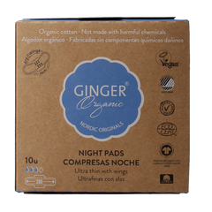 Ginger Organic Maandverband nacht met vleugels 10 Stuks