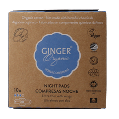 Ginger Organic Maandverband nacht met vleugels 10.00 Stuks