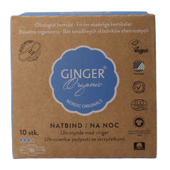 Ginger Organic Maandverband nacht met vleugels 10 Stuks
