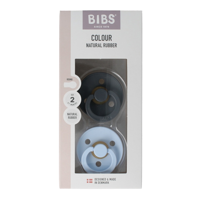 Bibs Fopspeen maat 2 iron / baby blue natural rubber 2 Stuks