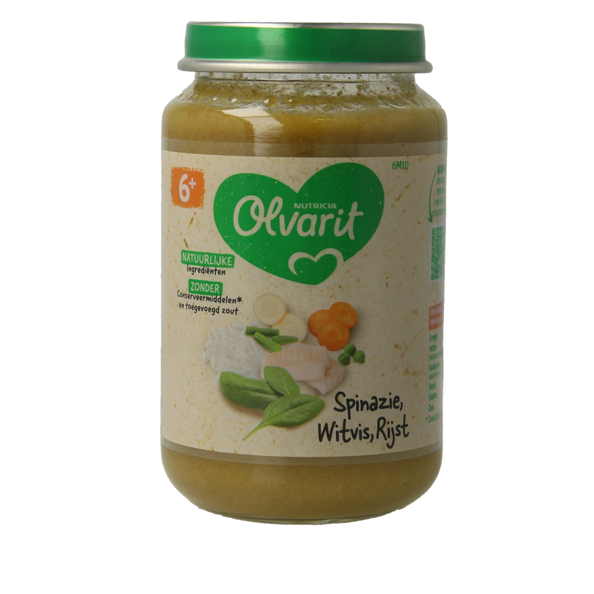 Olvarit Spinazie witvis rijst 6M10 200.00 Gram