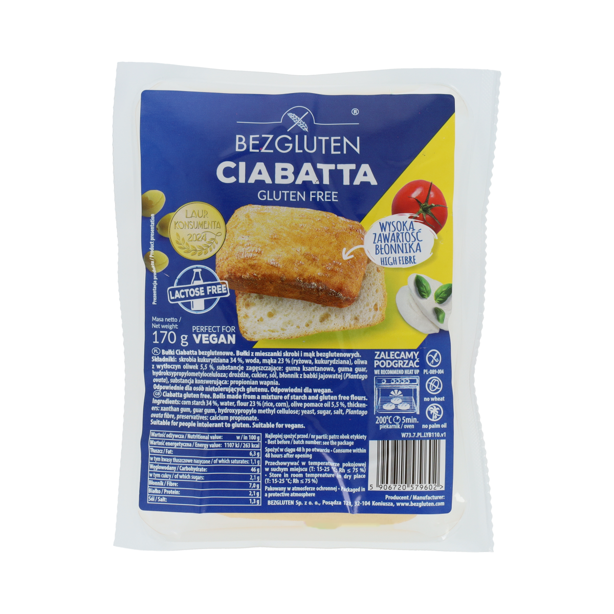 Bezgluten Ciabatta glutenvrij 170.00 Gram
