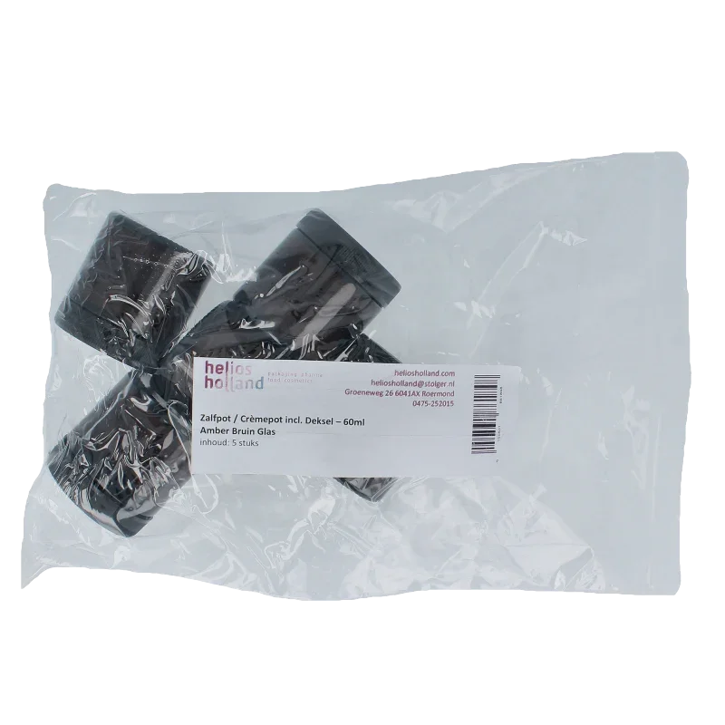 Helios Holland Zalfpot/cremepot incl deksel amber bruin glas 60ml 5 Stuks