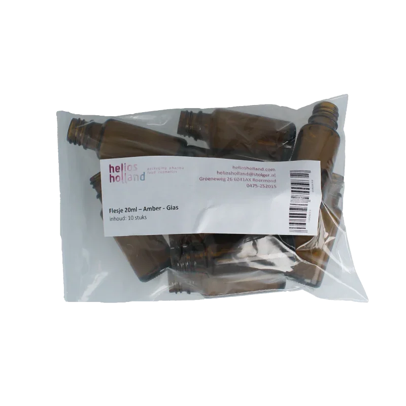 Helios Holland Flesje glas 20ml amber 10 Stuks