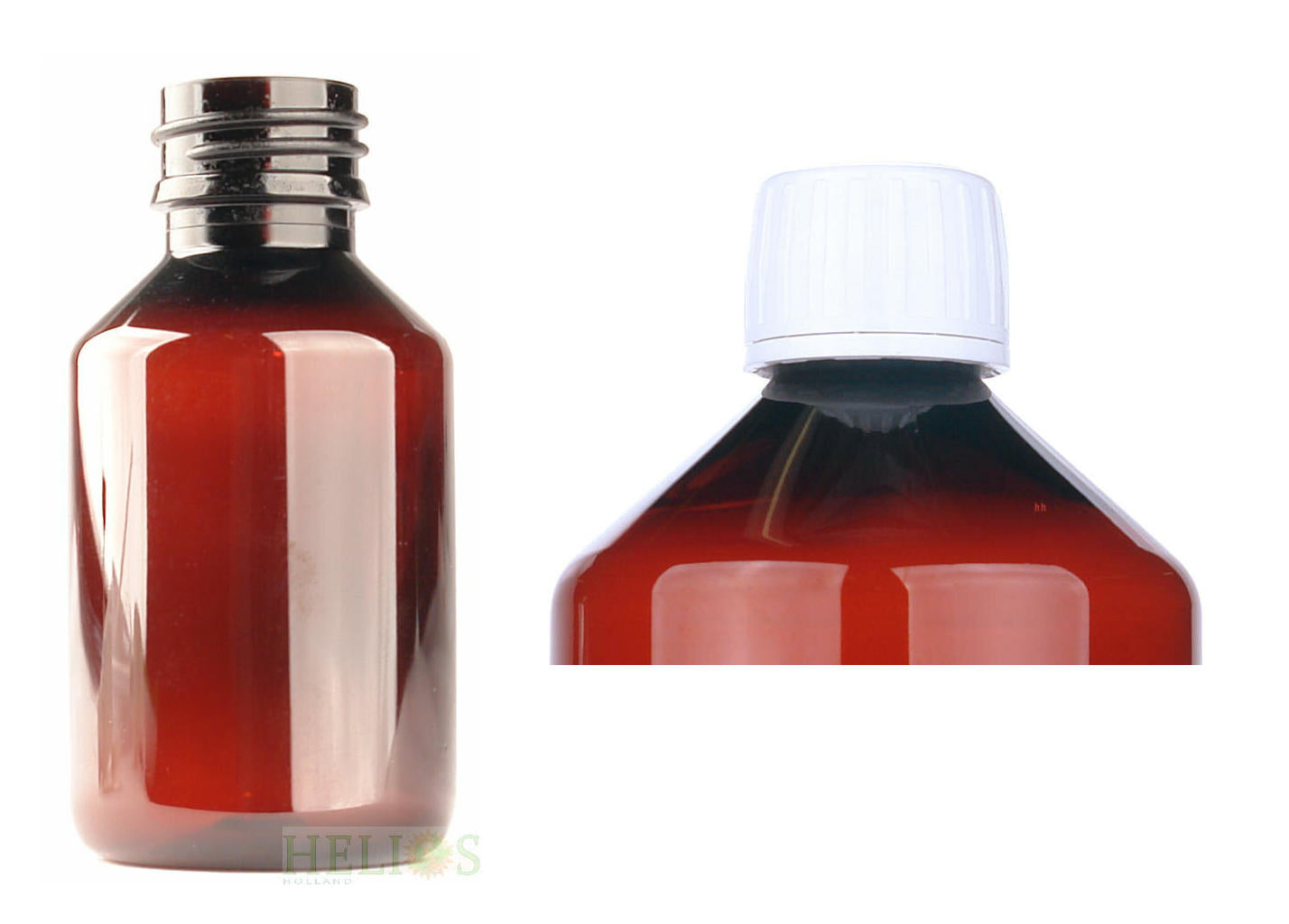 Helios Holland PET medicijnfles 100ml amber incl witte dop 12 Stuks