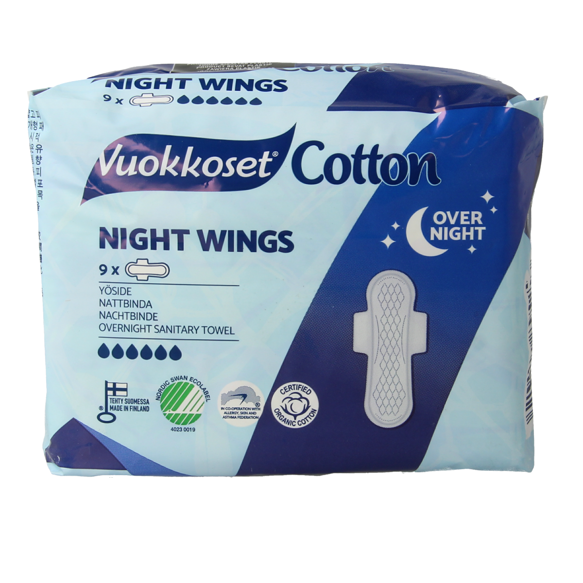 Vuokkoset Maandverband nacht wings organisch katoen 9.00 Stuks