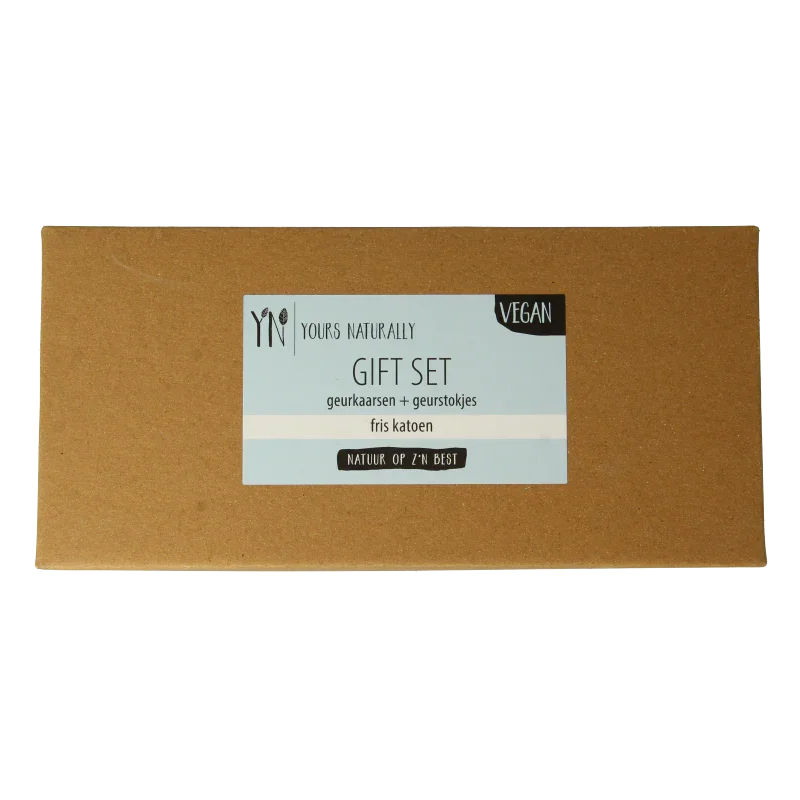 Yours Naturally Giftset 2 geurkaars&1x geurstokjes fris katoen 1 Set