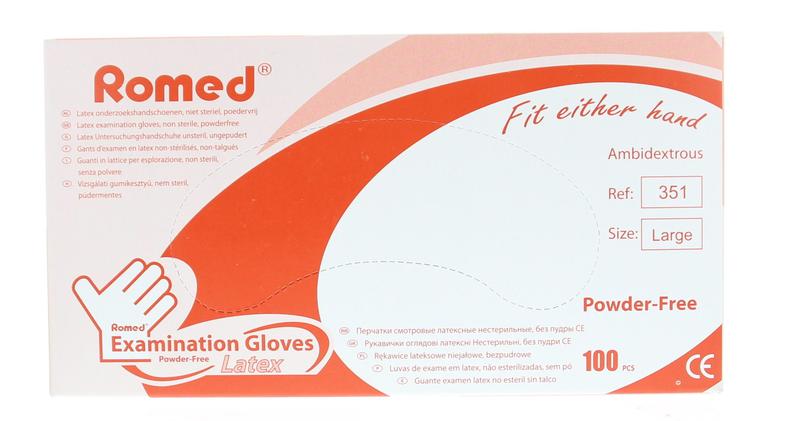 Romed Latex handschoen niet steriel poedervrij L 100 Stuks