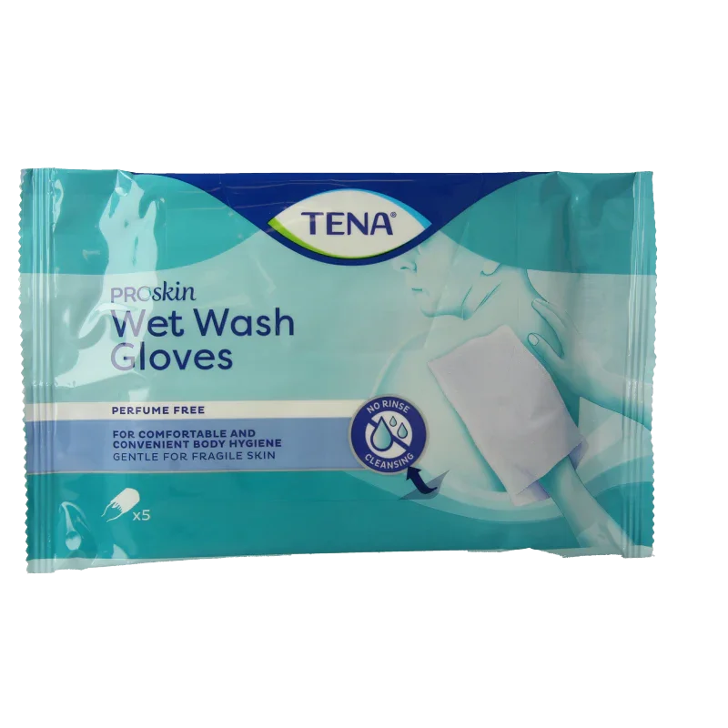 Tena Wet gloves cleans & care lotion no perfume 5 Stuks